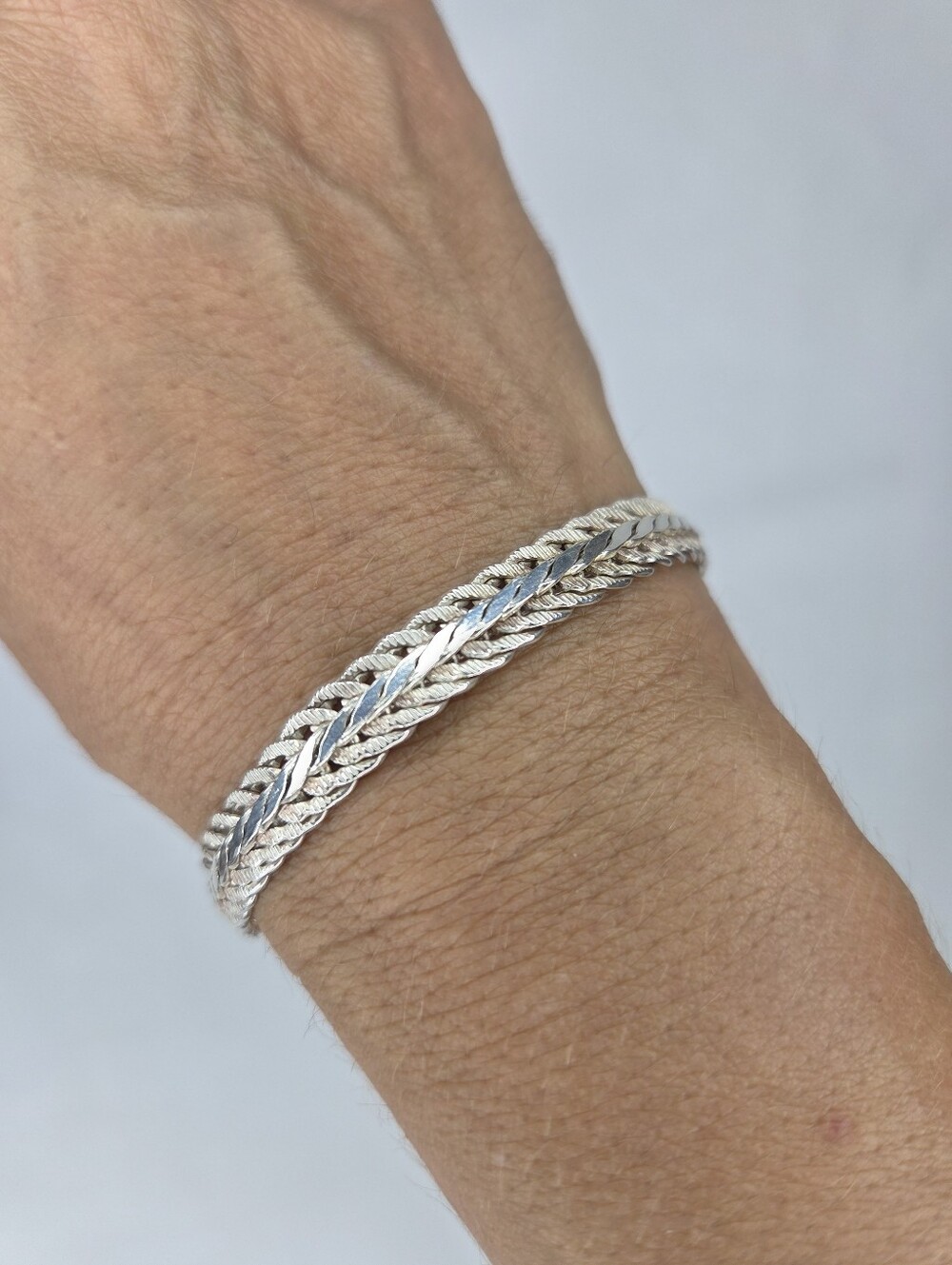 Sterling Silver Braided Multi-Row Bracelet - Silver